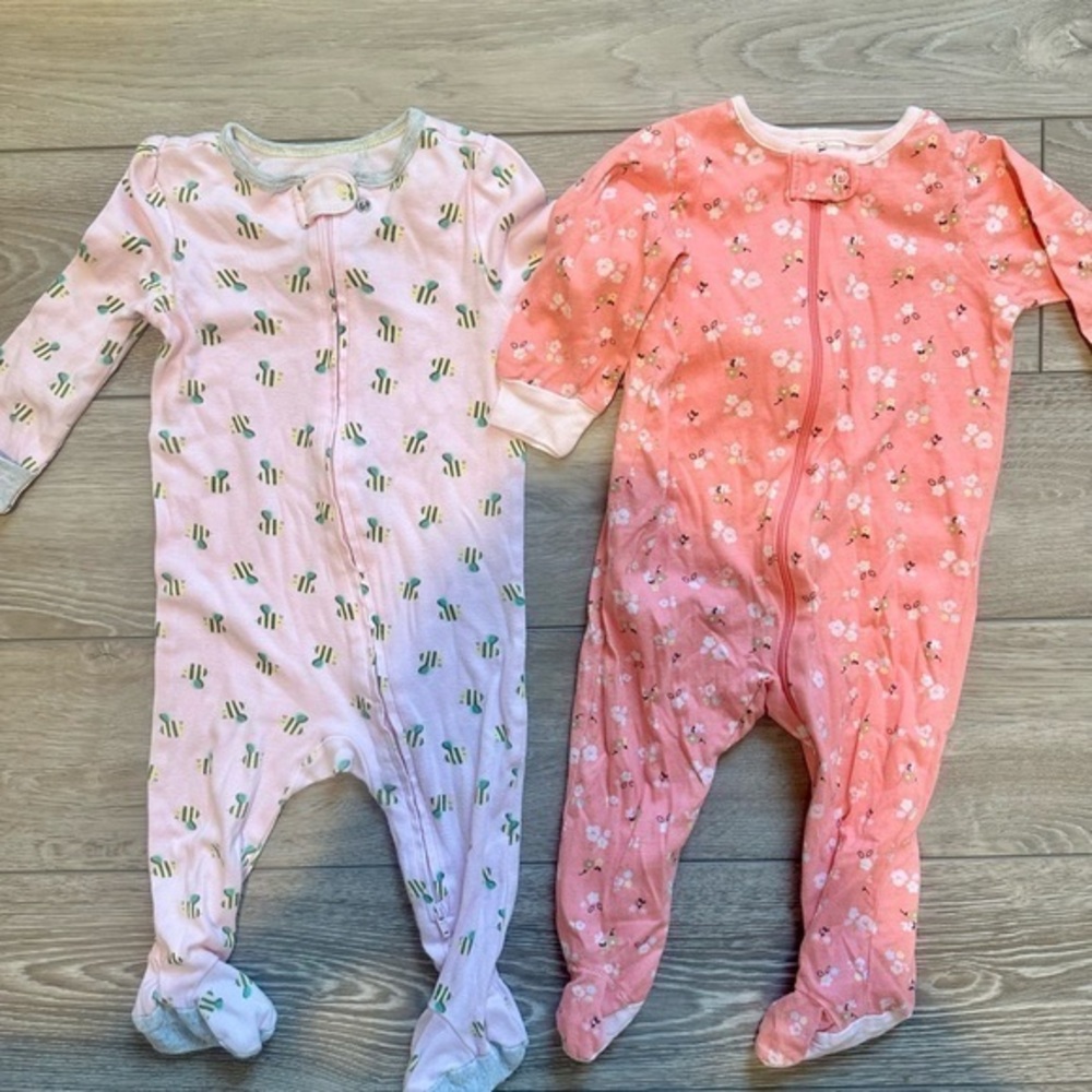 2 Carter's Baby Footed Pajamas - Pink and White bees